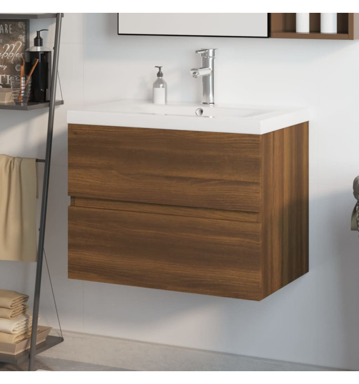 Meuble lavabo avec bassin intégré Chêne brun Bois d'ingénierie | Mobilier & Déco