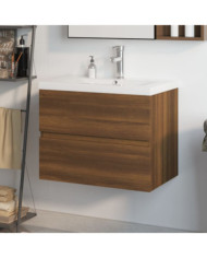 Meuble lavabo avec bassin intégré Chêne brun Bois d'ingénierie | Mobilier & Déco