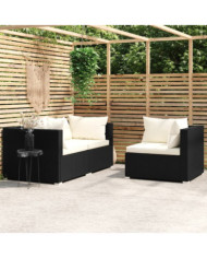 Salon de jardin 3 pcs avec coussins Noir Résine tressée | Mobilier & Déco