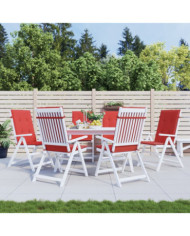 Coussins de chaise de jardin dossier haut lot de 6 rouge tissu | Mobilier & Déco