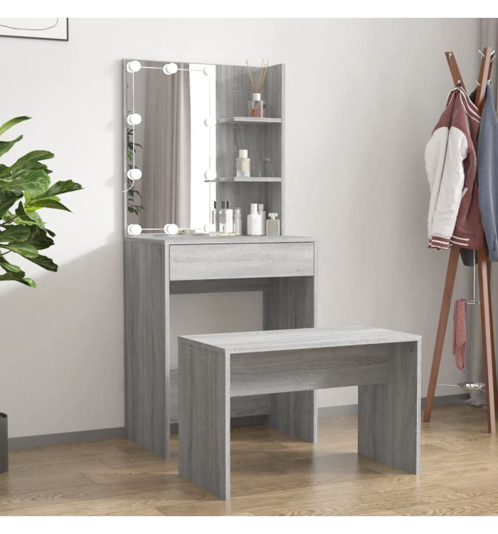Ensemble de coiffeuse avec LED Sonoma gris Bois d'ingénierie | Mobilier & Déco