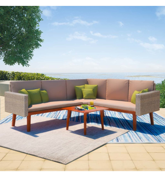 Salon de jardin 4 pcs avec coussins Résine tressée Gris | Mobilier & Déco