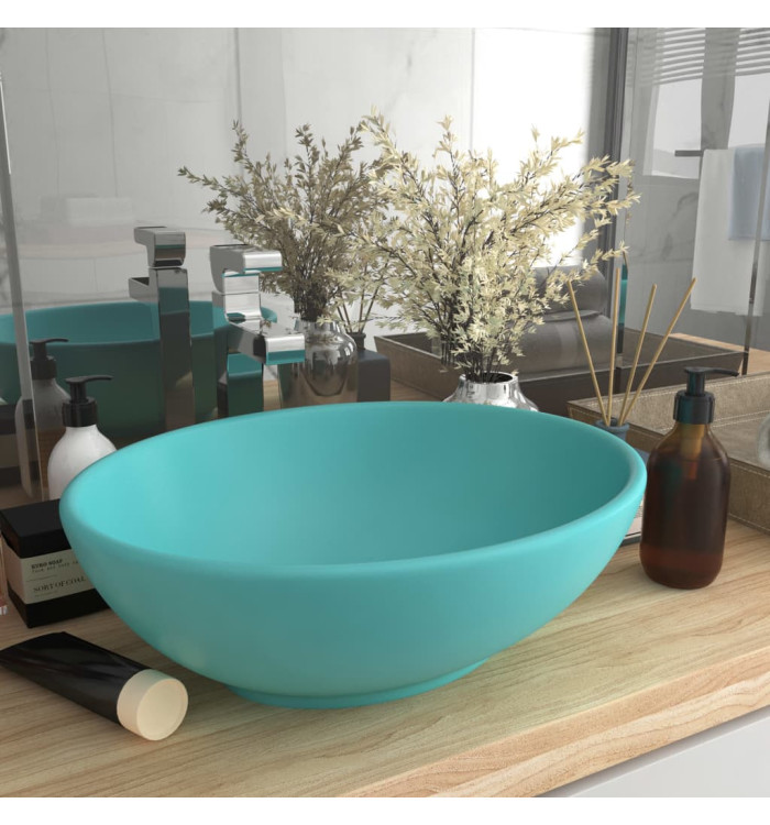 Lavabo ovale de luxe Vert clair mat 40x33 cm Céramique | Mobilier & Déco