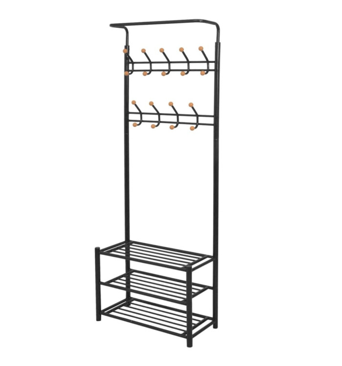 Porte-manteau avec rangement pour chaussures 68x32x182,5cm Noir | Mobilier & Déco
