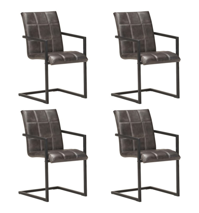 Chaises à manger cantilever lot de 4 gris cuir véritable | Mobilier & Déco