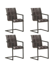 Chaises à manger cantilever lot de 4 gris cuir véritable | Mobilier & Déco