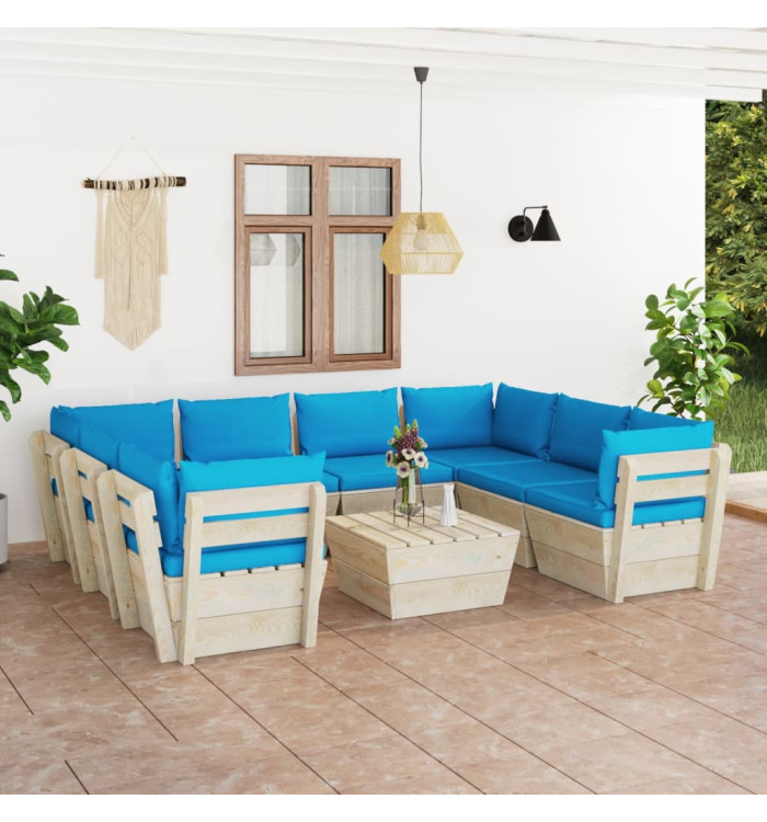 Salon de jardin palette 9 pcs avec coussins bois d'épicéa | Mobilier & Déco