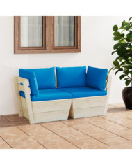 Canapé palette à 2 places de jardin avec coussins Bois d'épicéa | Mobilier & Déco