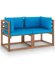 Canapé palette de jardin 2 places et coussins bleu clair Pinède | Mobilier & Déco