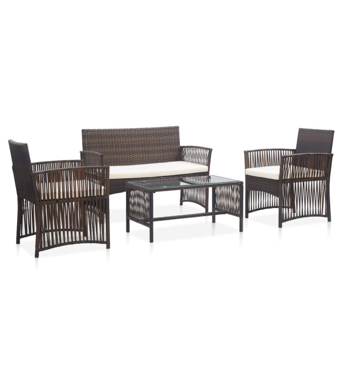 Salon de jardin 4 pcs avec coussin Résine tressée Marron | Mobilier & Déco