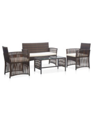 Salon de jardin 4 pcs avec coussin Résine tressée Marron | Mobilier & Déco