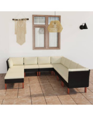 Salon de jardin 9 pcs avec coussins Résine tressée Noir | Mobilier & Déco