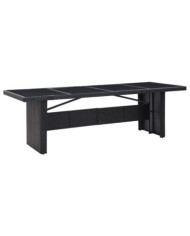 Table de jardin Noir 240x90x74 cm Résine tressée et verre | Mobilier & Déco