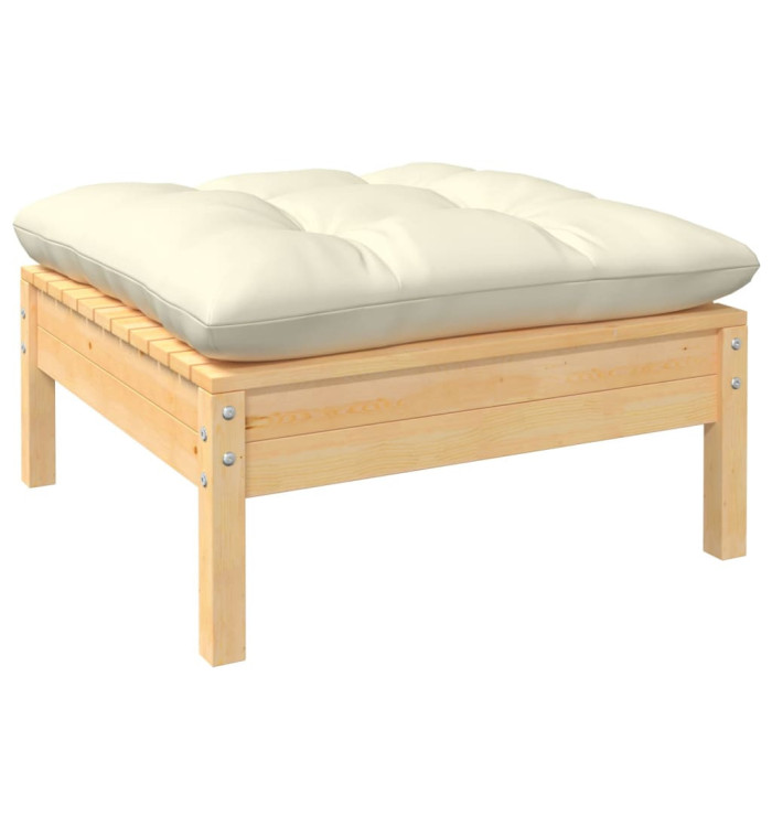 Repose-pied de jardin avec coussin crème Bois de pin massif | Mobilier & Déco