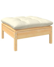 Repose-pied de jardin avec coussin crème Bois de pin massif | Mobilier & Déco