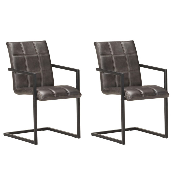 Chaises à manger cantilever lot de 2 gris cuir véritable | Mobilier & Déco