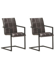 Chaises à manger cantilever lot de 2 gris cuir véritable | Mobilier & Déco