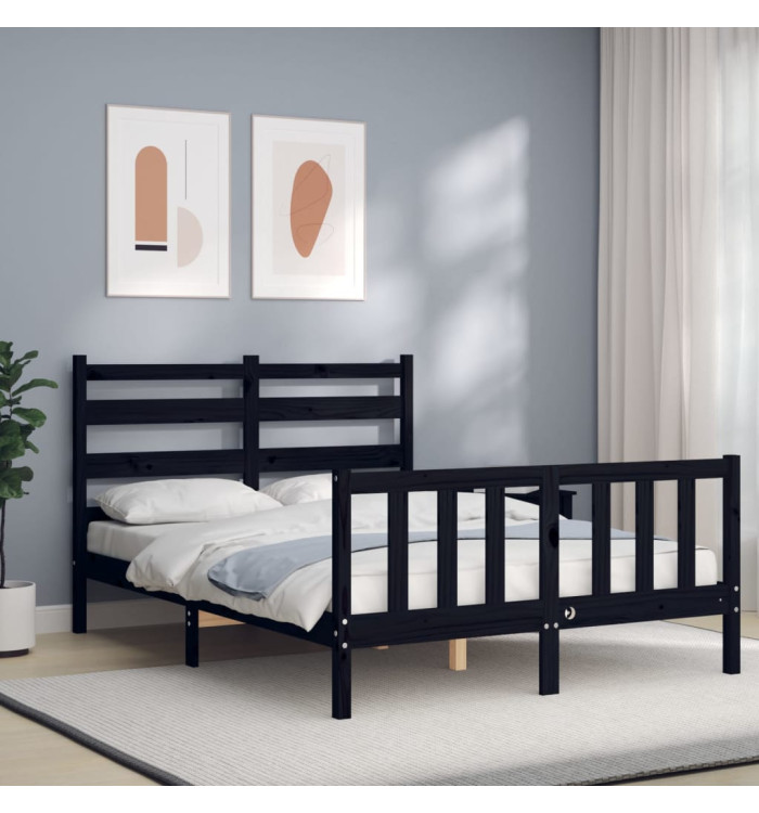 Cadre de lit sans matelas noir 140x190 cm bois de pin massif | Mobilier & Déco
