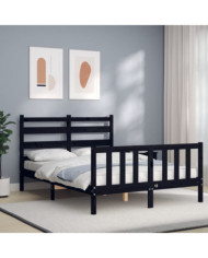 Cadre de lit sans matelas noir 140x190 cm bois de pin massif | Mobilier & Déco