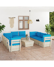 Salon de jardin palette 9 pcs avec coussins bois d'épicéa | Mobilier & Déco