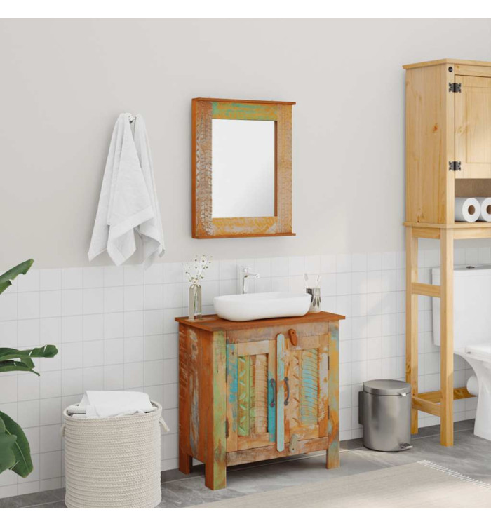 Ensemble meuble sous vasque et miroir en bois massif recyclé | Mobilier & Déco