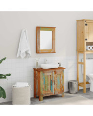 Ensemble meuble sous vasque et miroir en bois massif recyclé | Mobilier & Déco