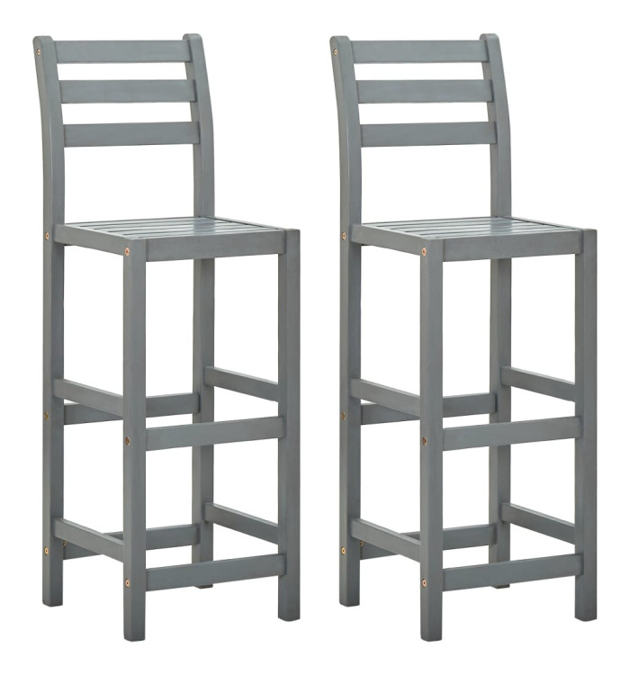 Tabourets de bar lot de 2 gris bois d'acacia massif | Mobilier & Déco