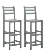 Tabourets de bar lot de 2 gris bois d'acacia massif | Mobilier & Déco