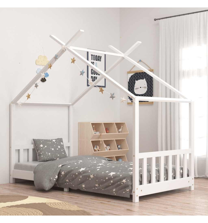 Cadre de lit d'enfant Blanc Bois de pin massif 90 x 200 cm | Mobilier & Déco