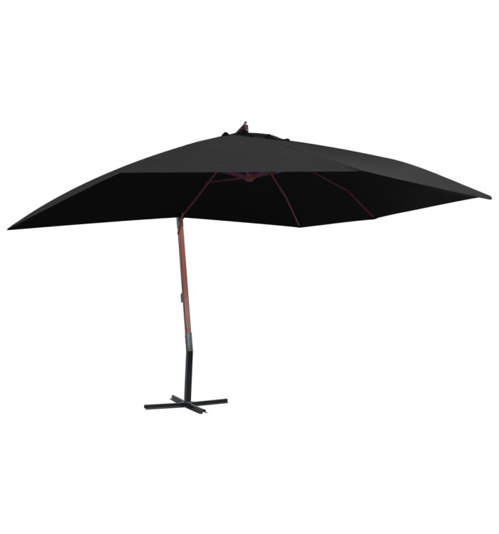 Parasol suspendu avec mât en bois 400x300 cm Noir | Mobilier & Déco