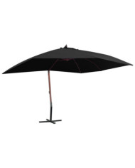 Parasol suspendu avec mât en bois 400x300 cm Noir | Mobilier & Déco