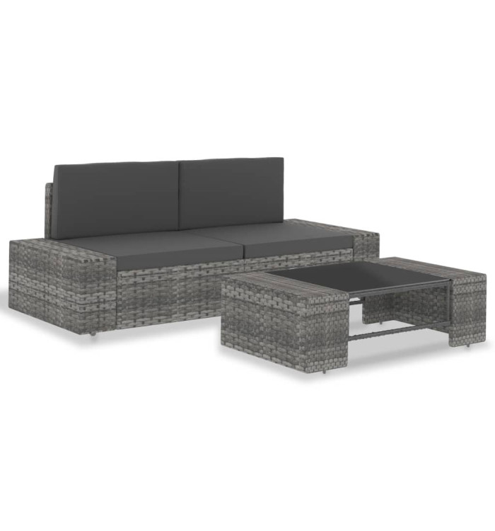 Salon de jardin 3 pcs Résine tressée Gris | Mobilier & Déco