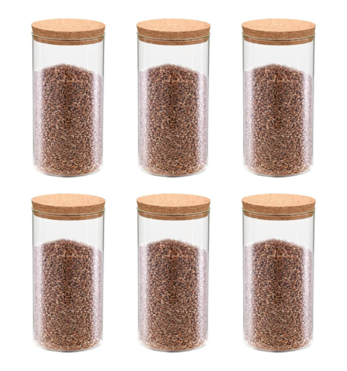 6pcs Pots de conservation en verre et couvercle en liège 1100ml | Mobilier & Déco