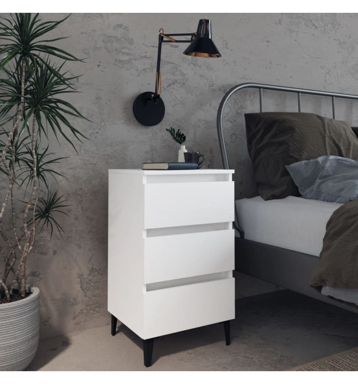 Table de chevet avec pieds en métal blanc 40x35x69 cm | Mobilier & Déco