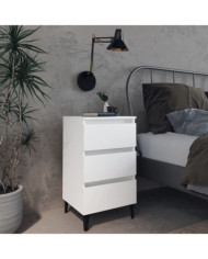 Table de chevet avec pieds en métal blanc 40x35x69 cm | Mobilier & Déco