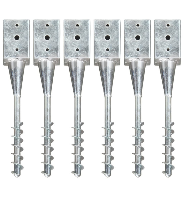 Piquets au sol 6 pcs Argenté 9x9x56 cm Acier galvanisé | Mobilier & Déco