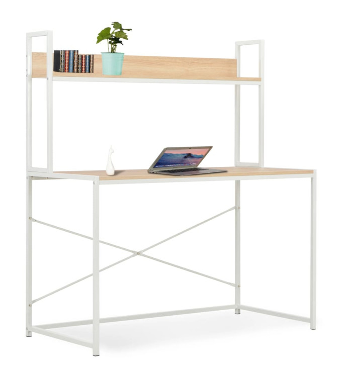 Bureau d'ordinateur Blanc et chêne 120 x 60 x 138 cm | Mobilier & Déco