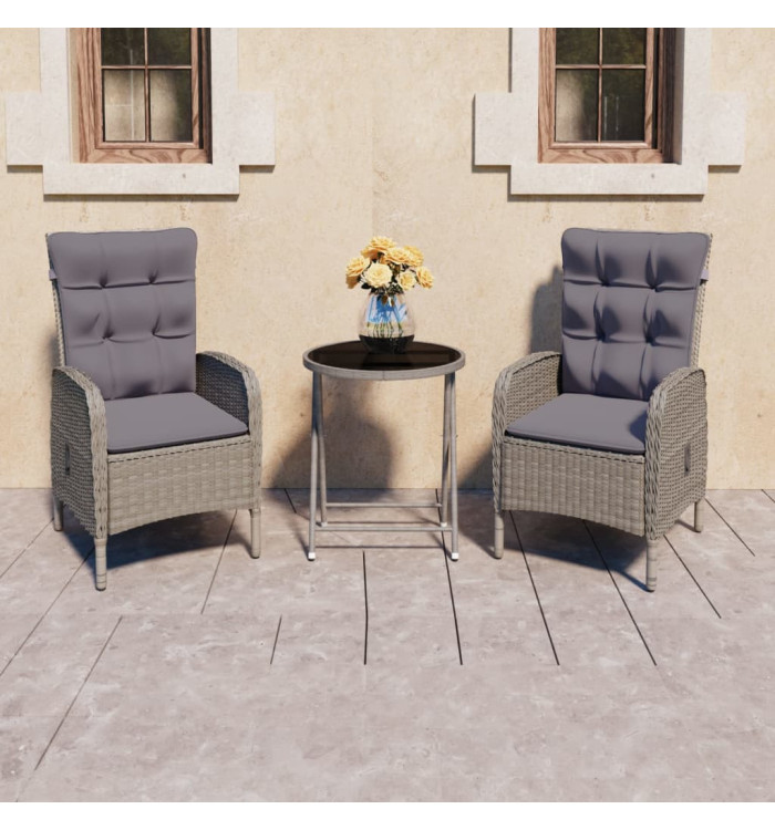 Ensemble de bistro de jardin 3 pcs Résine tressée et verre Gris | Mobilier & Déco