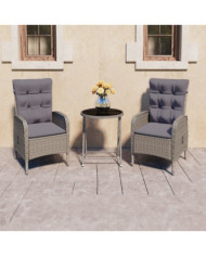 Ensemble de bistro de jardin 3 pcs Résine tressée et verre Gris | Mobilier & Déco
