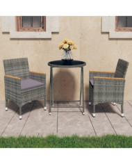 Ensemble de bistro 3 pcs Résine tressée et verre trempé Gris | Mobilier & Déco