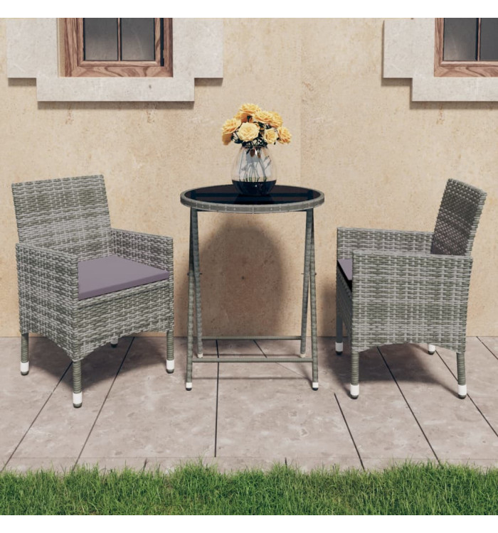 Ensemble de bistro 3 pcs Résine tressée et verre trempé Gris | Mobilier & Déco