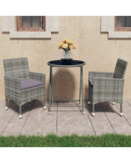 Ensemble de bistro 3 pcs Résine tressée et verre trempé Gris | Mobilier & Déco