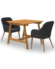 Ensemble à manger de jardin 3 pcs Noir | Mobilier & Déco
