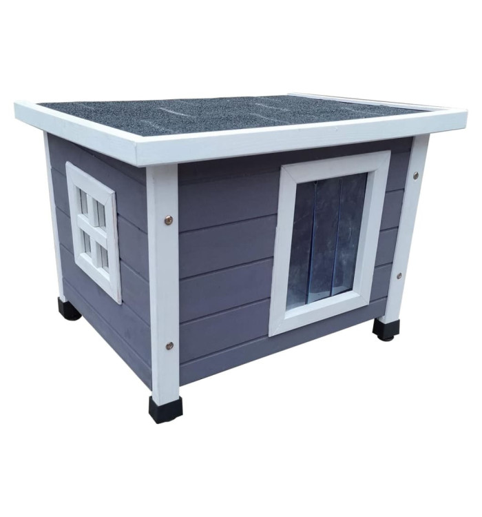 @Pet Maison d'extérieur pour chats XL 68,5x54x51,5 cm Bois Gris/blanc | Mobilier & Déco