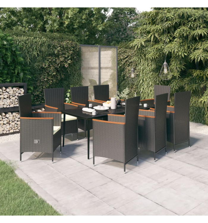 Ensemble à manger de jardin avec coussins 9 pcs noir | Mobilier & Déco