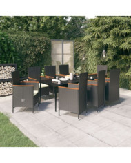 Ensemble à manger de jardin avec coussins 9 pcs noir | Mobilier & Déco