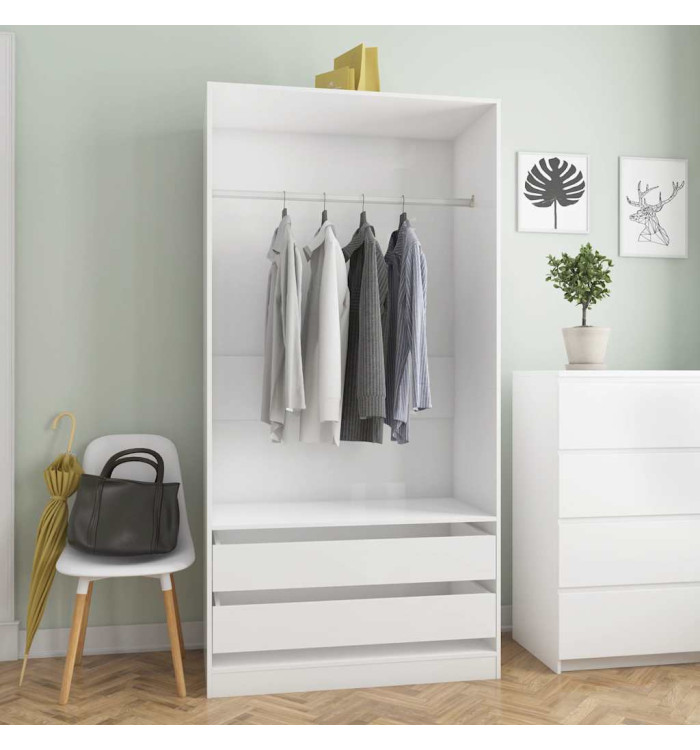 Garde-robe Blanc brillant 100x50x200 cm Bois d'ingénierie | Mobilier & Déco