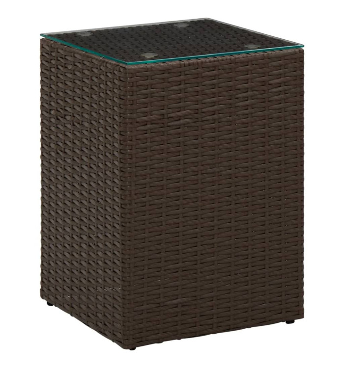 Table d'appoint dessus verre Marron 35x35x52 cm Résine tressée | Mobilier & Déco