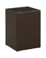 Table d'appoint dessus verre Marron 35x35x52 cm Résine tressée | Mobilier & Déco