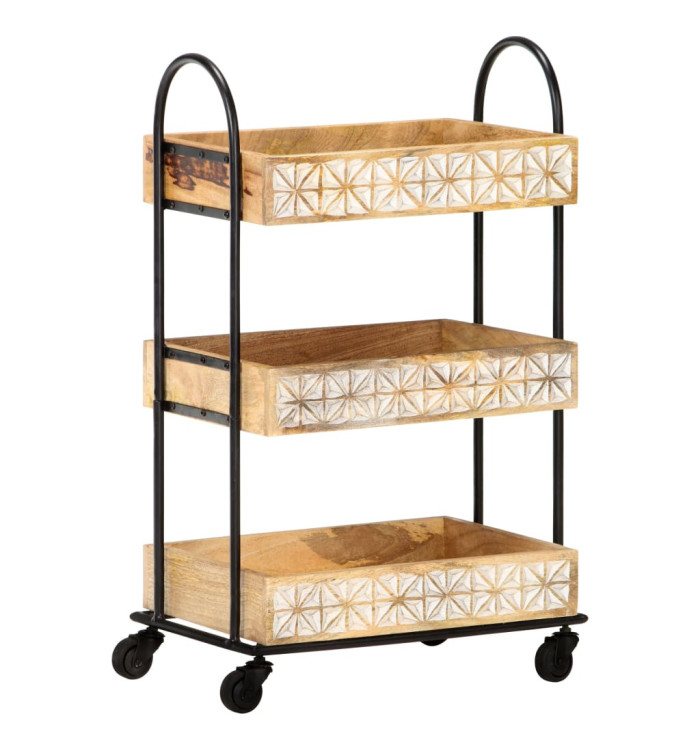 Chariot de cuisine à 3 niveaux 46x30x76 cm Bois de manguier | Mobilier & Déco